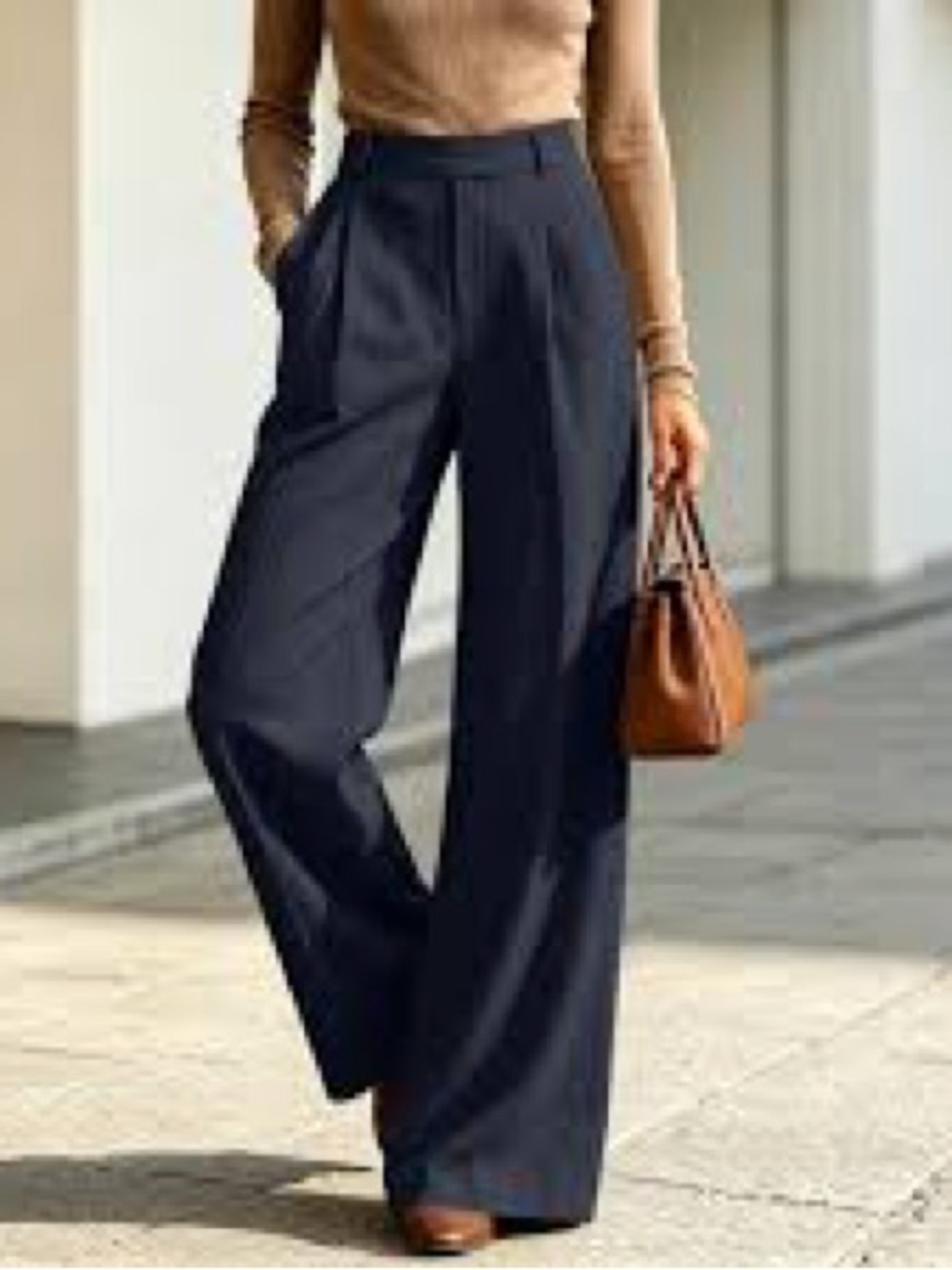 High-Rise Wide-Leg Navy Dress Pants - Women